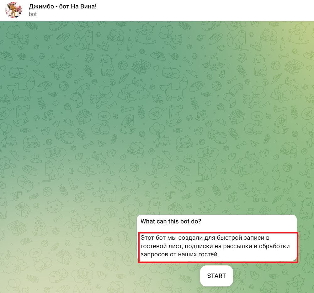 Добавление описания в чат-бота