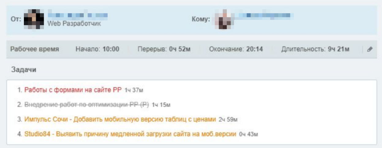 Каждый исполнитель видит часы, в которые он должен уложиться