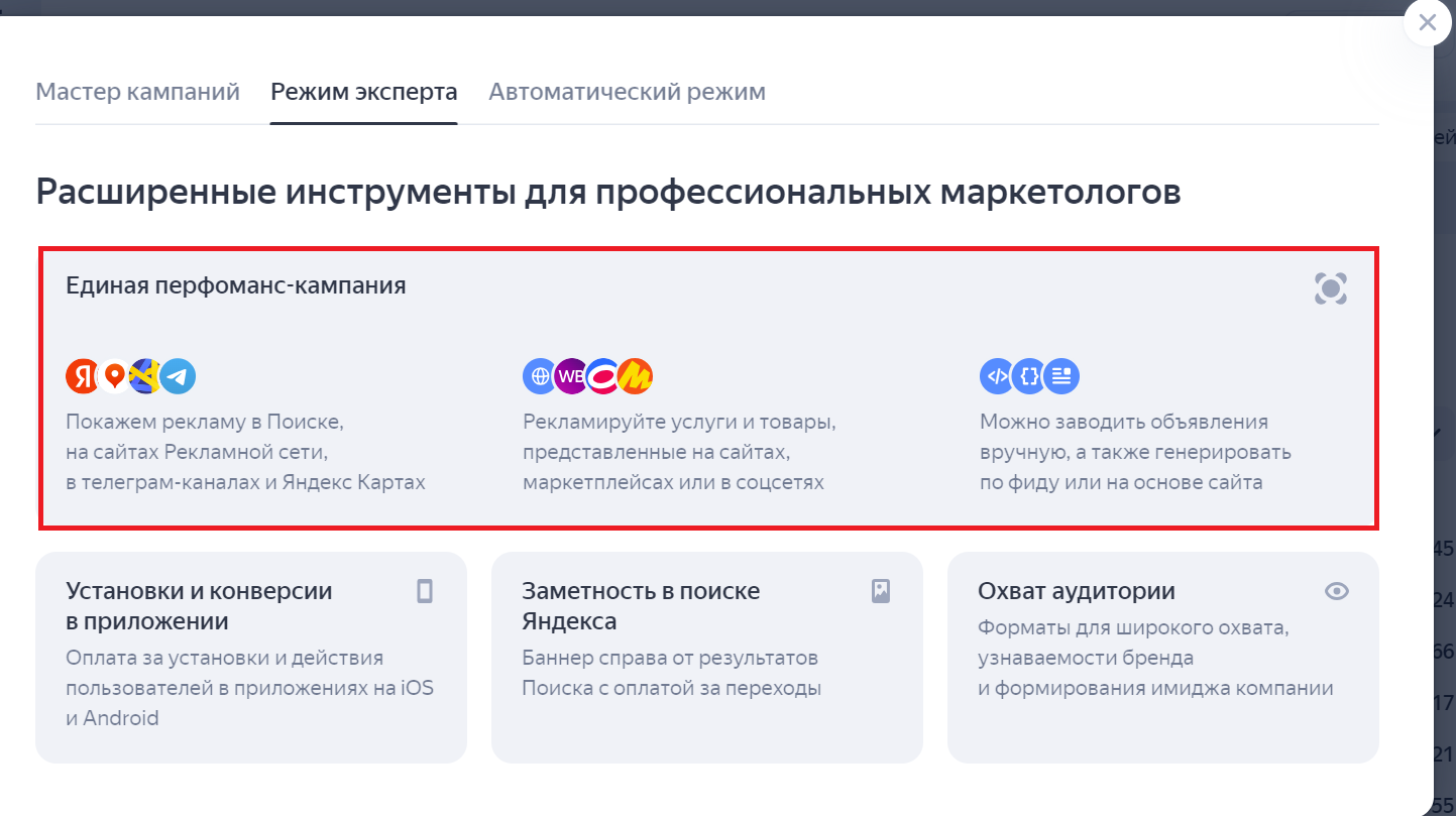Единая перфоманс-кампаня в Директе 