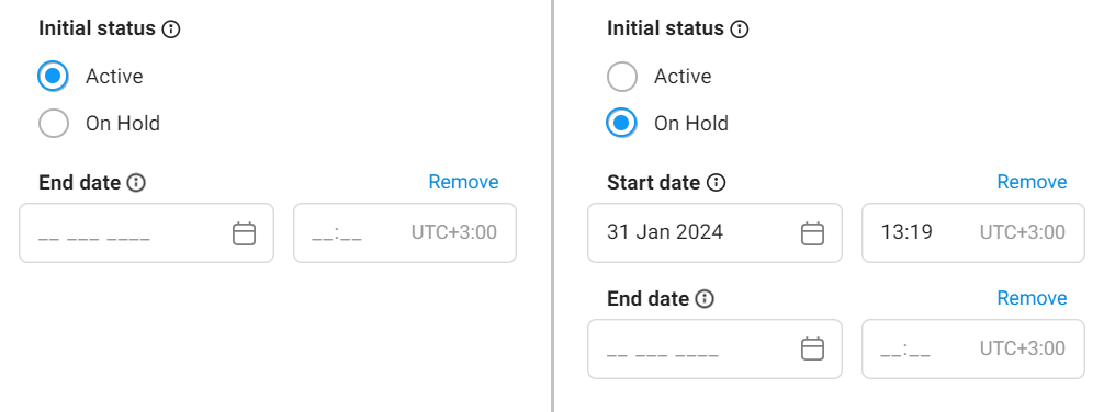 Даты запуска и завершения рекламной кампании в Telegram Ads