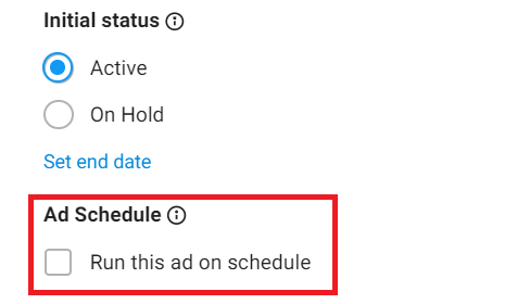 Активация расписания показов объявлений в Telegram Адс