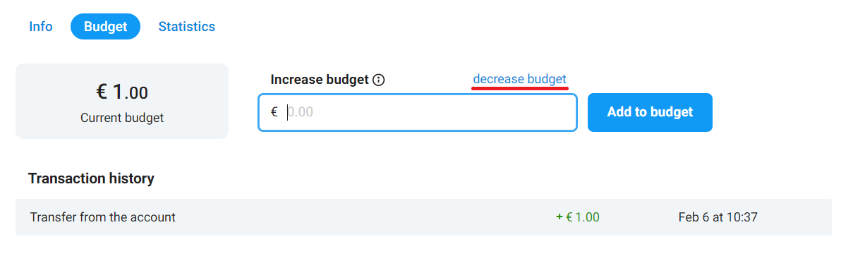 Корректировка бюджета и CPM на вкладке Budget в Telegram Ads