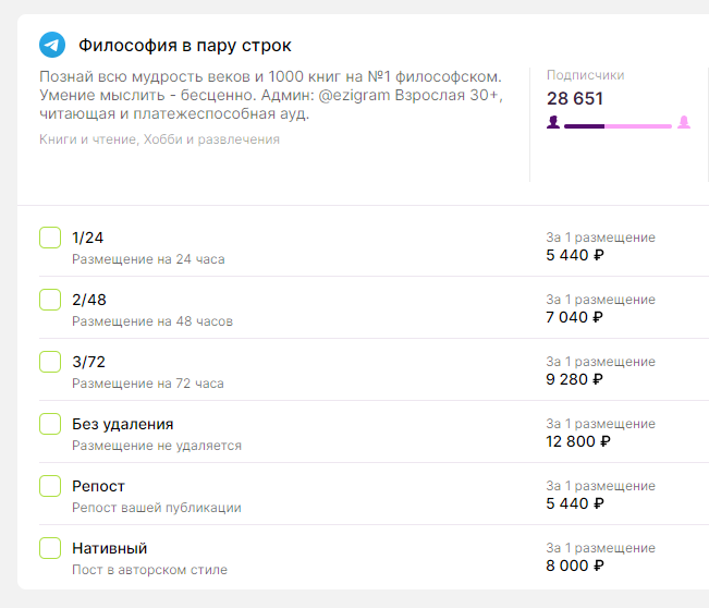 Выбор форматов для размещения рекламы в Телеграм канале