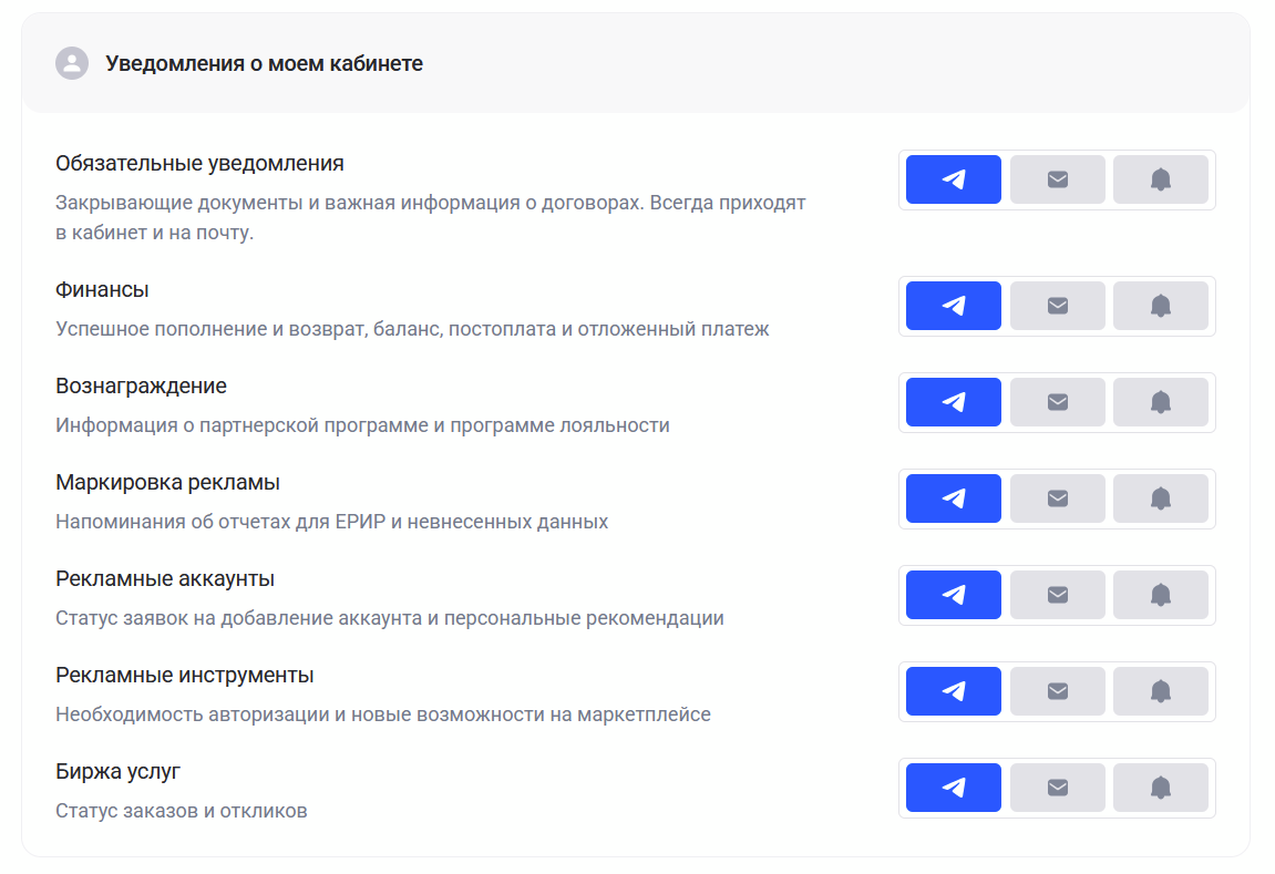 Выбор нужных уведомлений