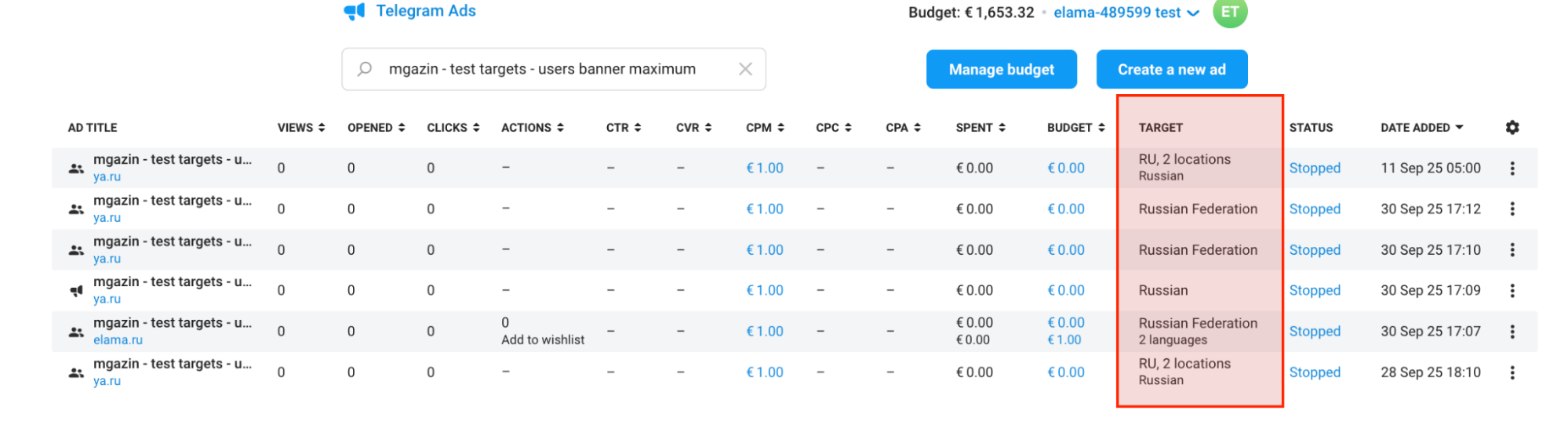 Кабинет Telegram ads