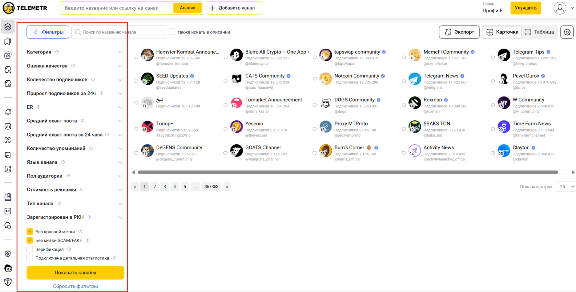 Как искать Телеграм-каналы для рекламы быстро в сервисе Телеметр
