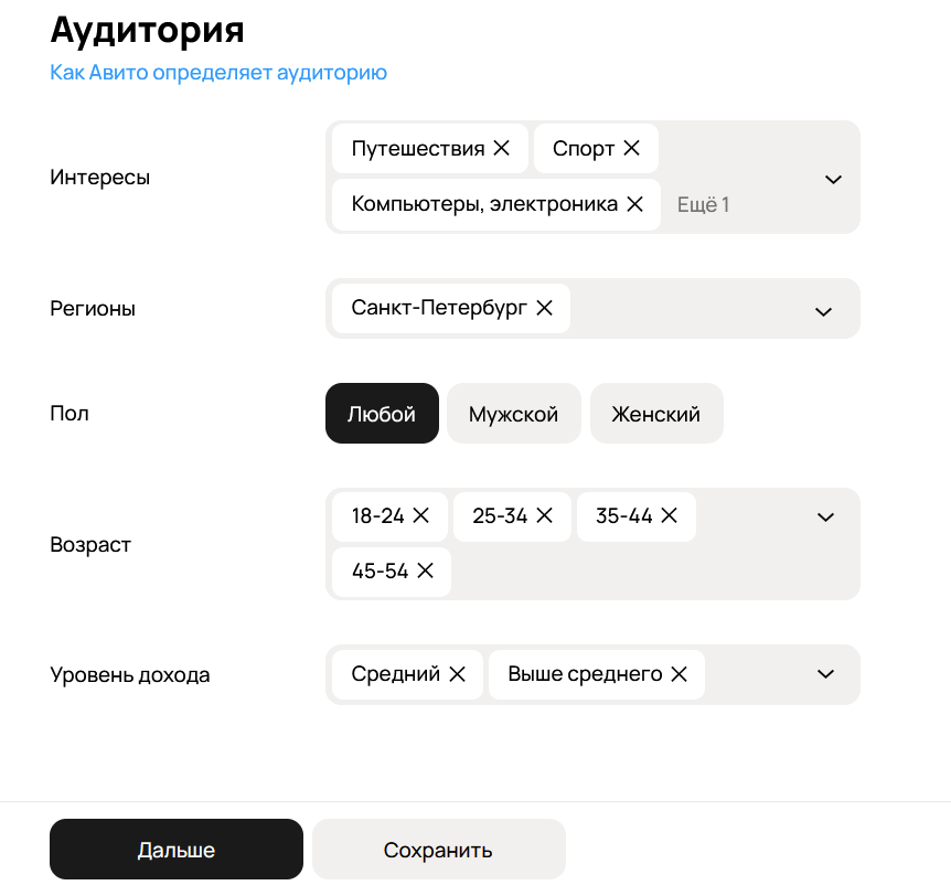 Настройка таргетингов для объявлений в Авито Рекламе