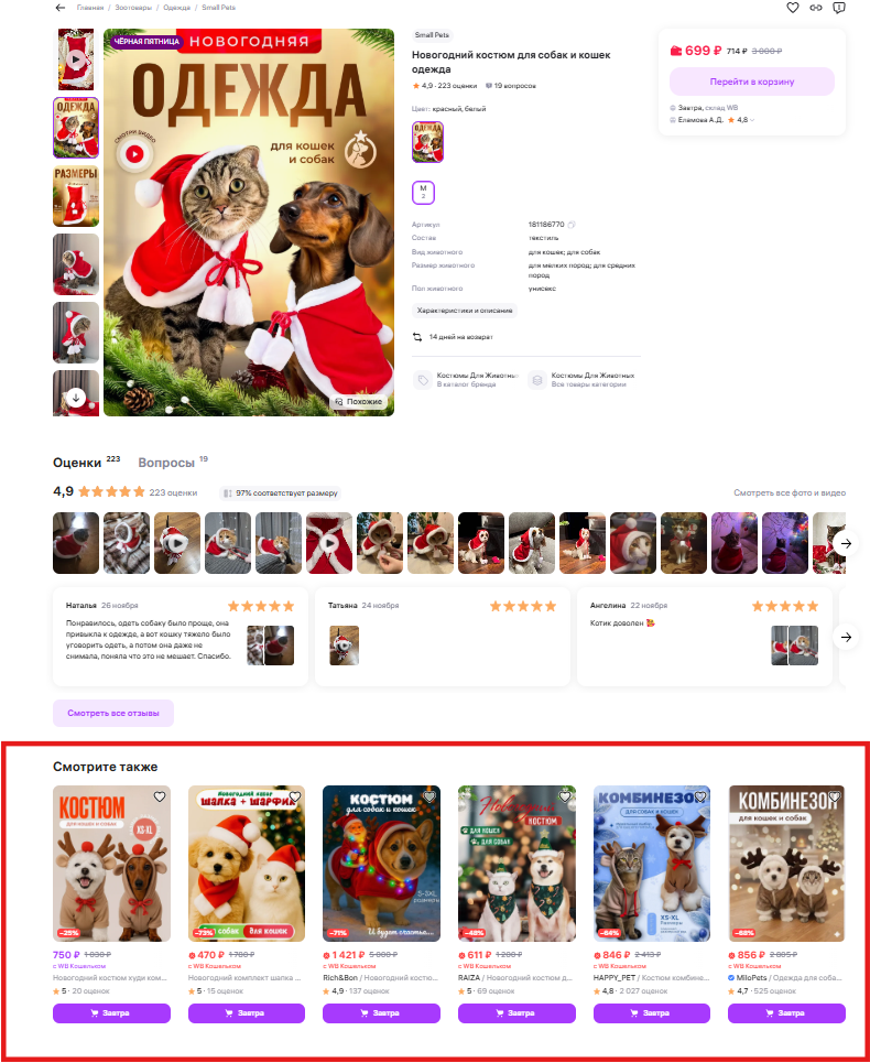 Пример рекламы в карточках товаров Wildberries