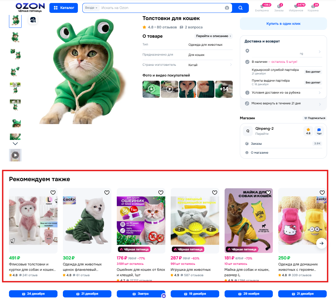 Пример рекламы в карточках товара на Ozon