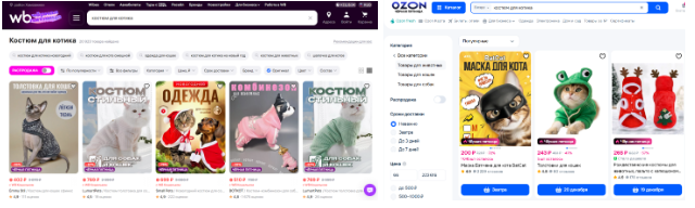 В выдаче Wildberries и Ozon не видно, какая карточка находится в топе благодаря рекламе