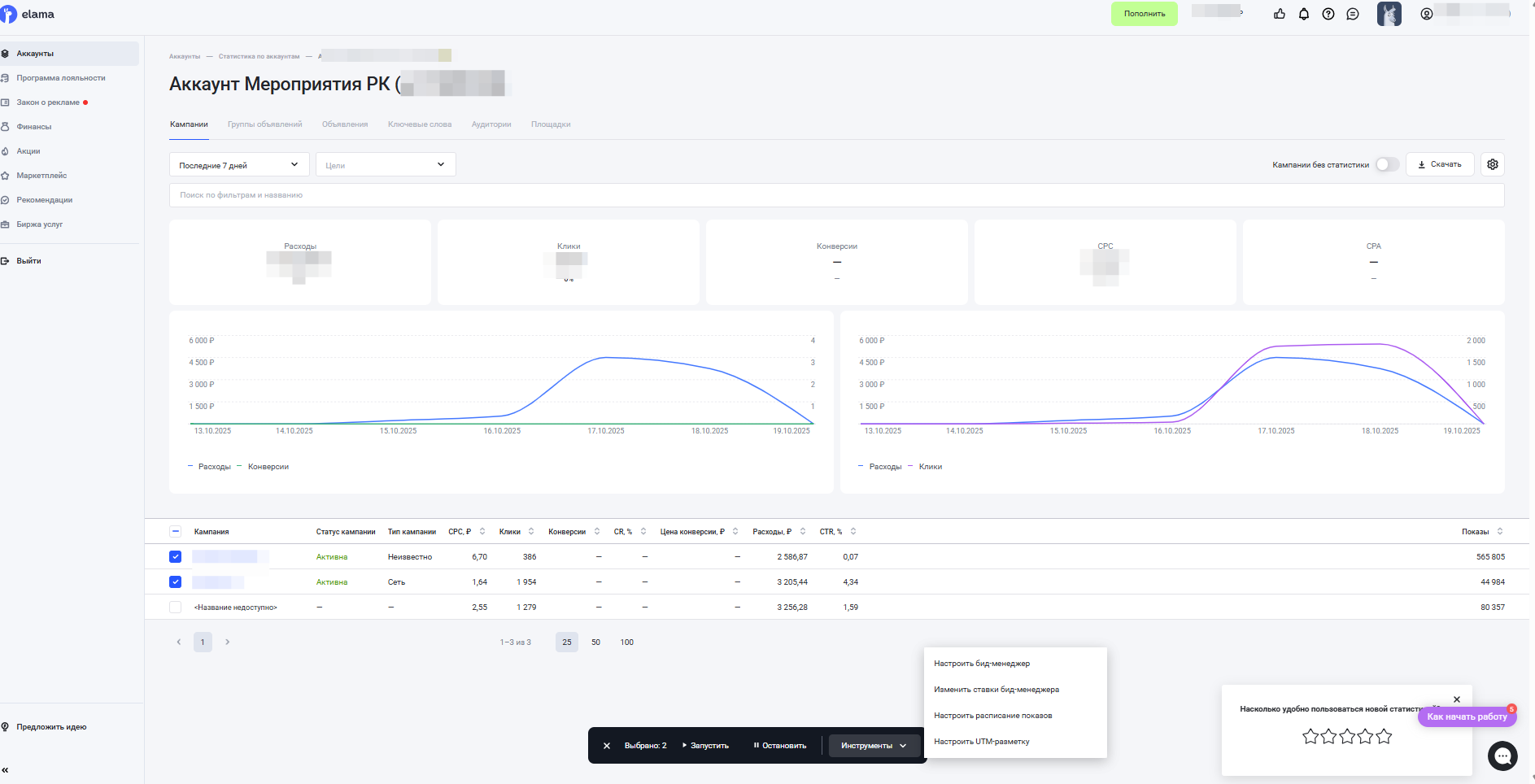 Единый интерфейс в eLama для управления кампаниями