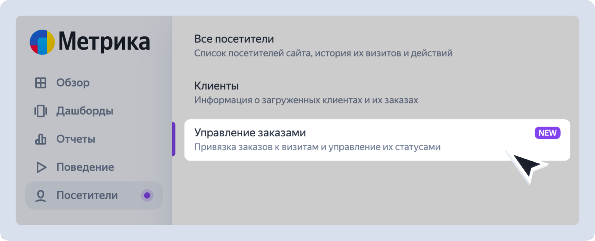 Управление заказами в Яндекс Метрике