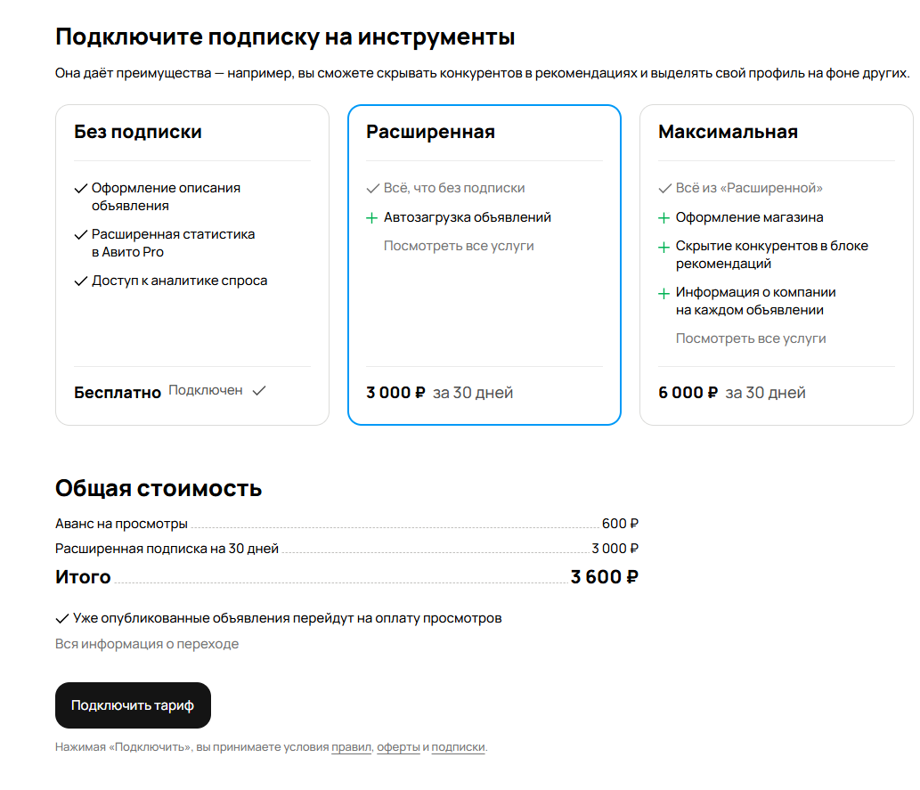 Как подключить подписку на АВито