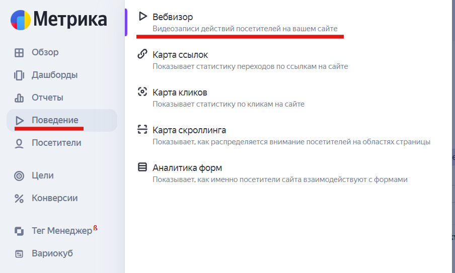 Переход к вебвизору в метрике