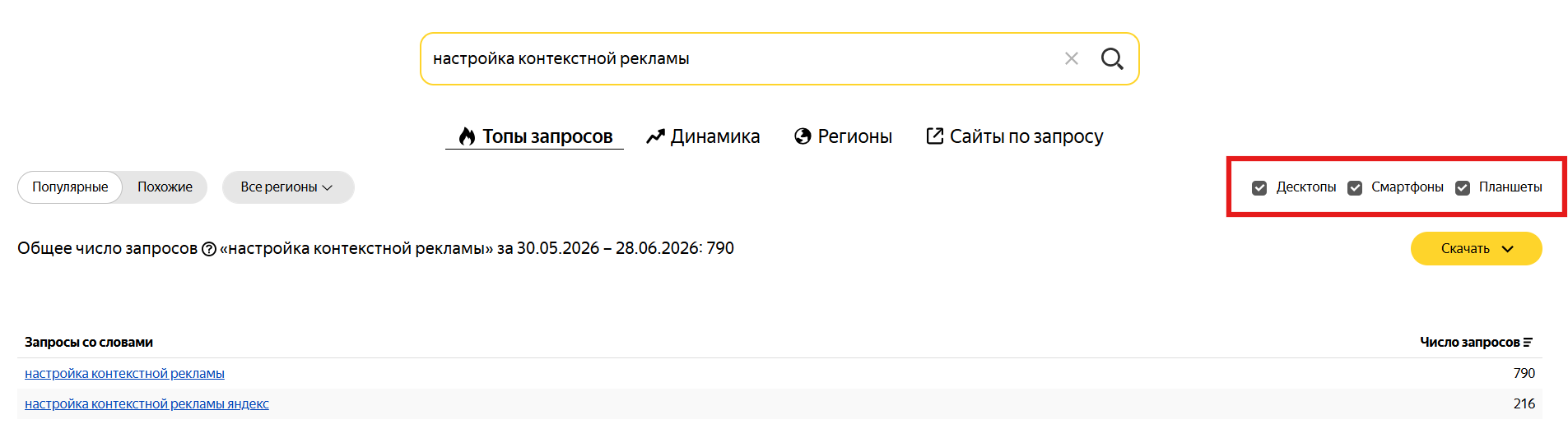 Выбор устройства, с которого пользователи вводят запросы