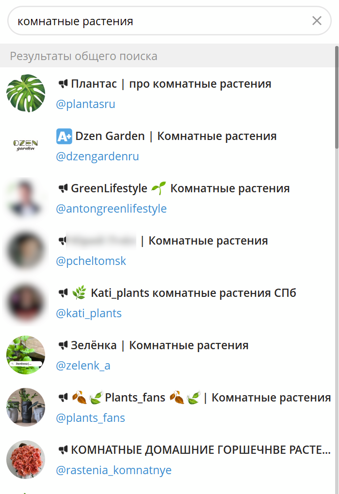 Поиск в Telegram - выдача