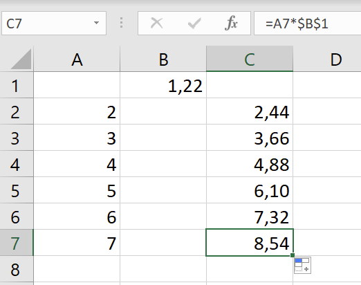Пример абсолютных ссылок в формулах эксель