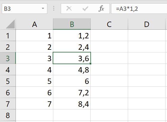 Пример относительных ссылок в формулах в excel