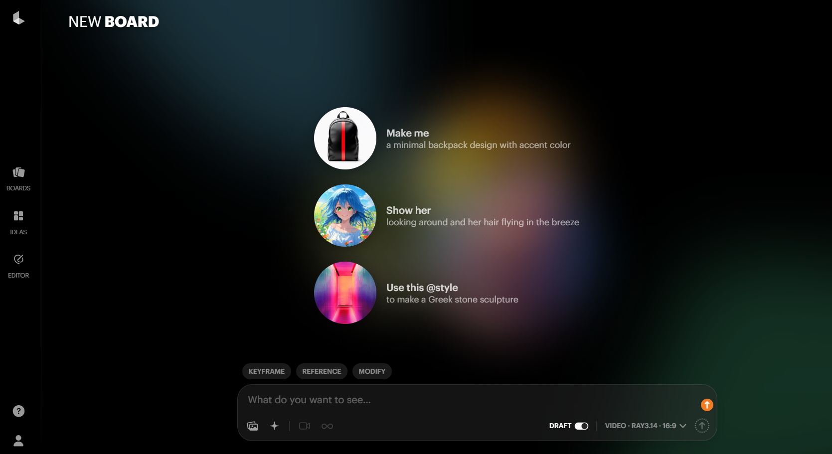 Интерфейс нейросети Luma Dream Machine