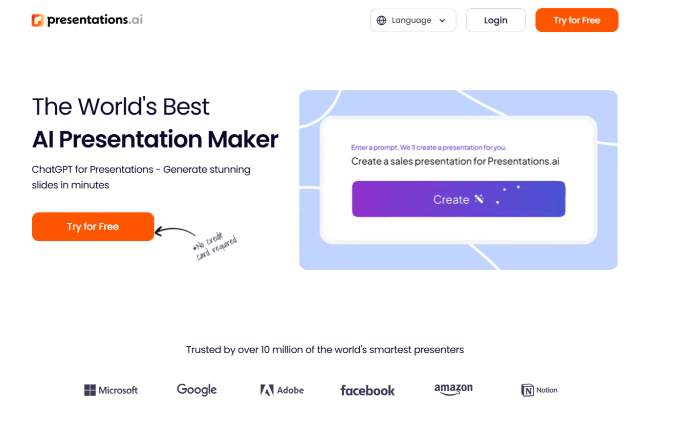 Интерфейс Presentations.ai для бизнес-презентаций
