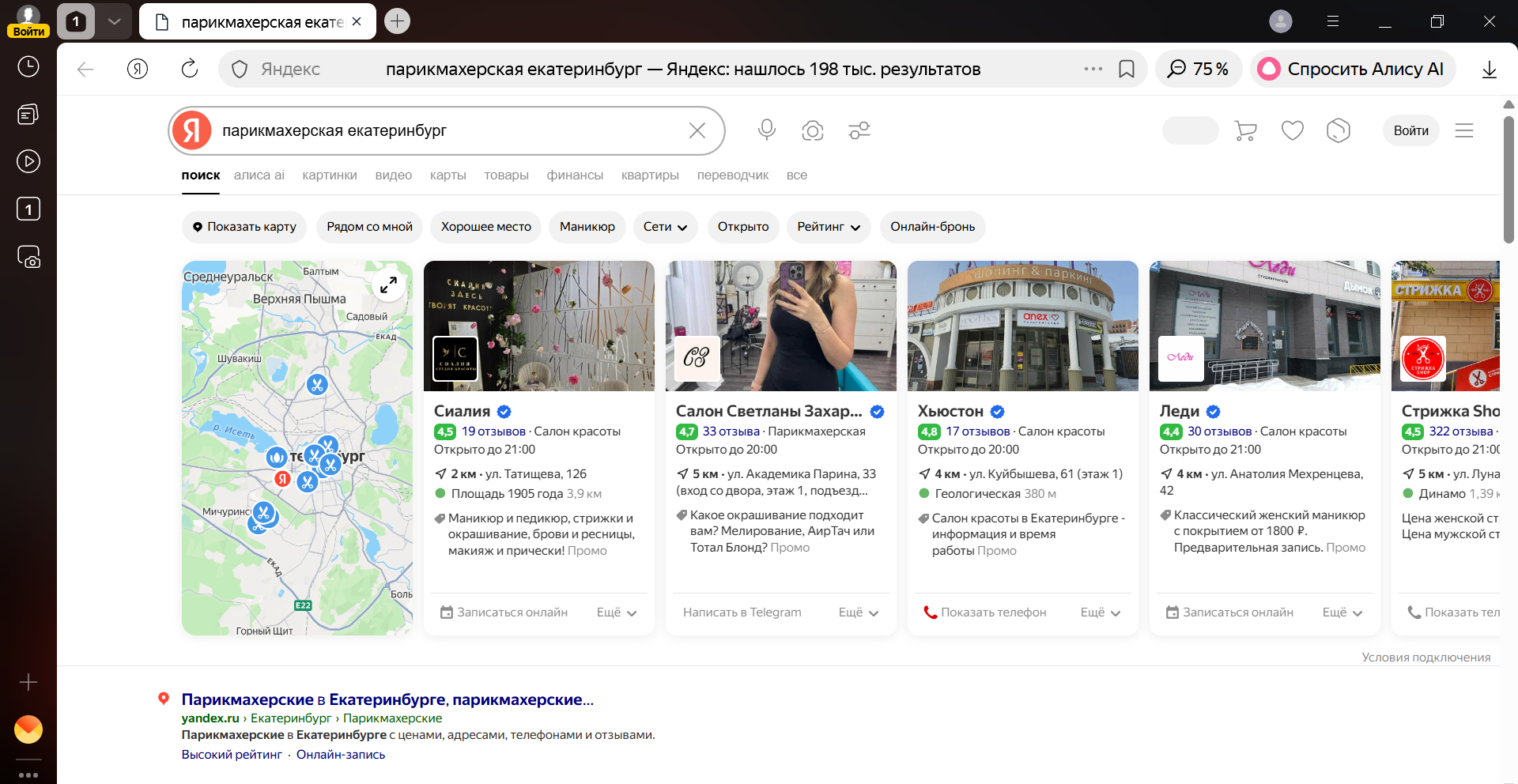 Отображение организации в поисковой выдаче яндекса