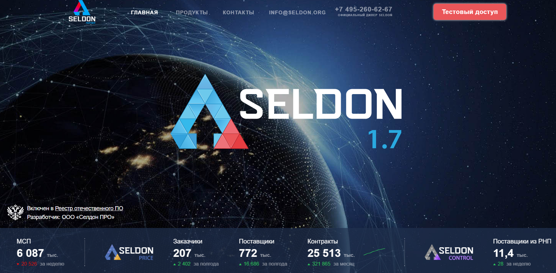 Скриншот сайта Seldon для поиска и анализа закупок