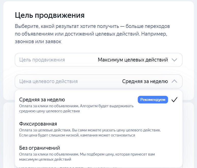 Установка целей для кампании