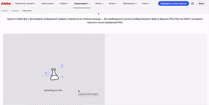 Удаление фона нейросетью Adobe Express