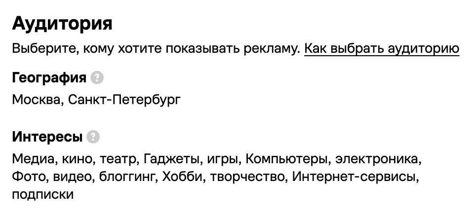Аудитория для тарегтинга в рекламе для chadgpt