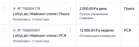 Структура кампаний для проекта