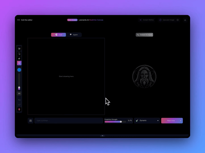 Пример генерации изображения в Realtime Canvas Leonardo AI