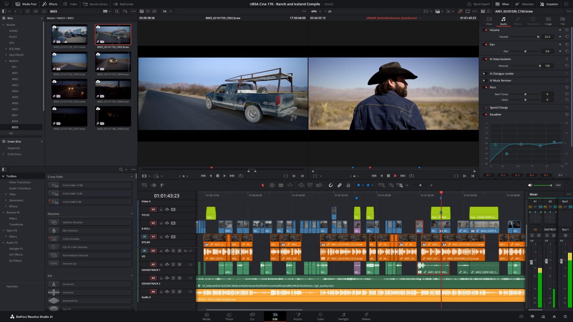 Интерфейс DaVinci Resolve с ИИ-инструментами для обработки видео