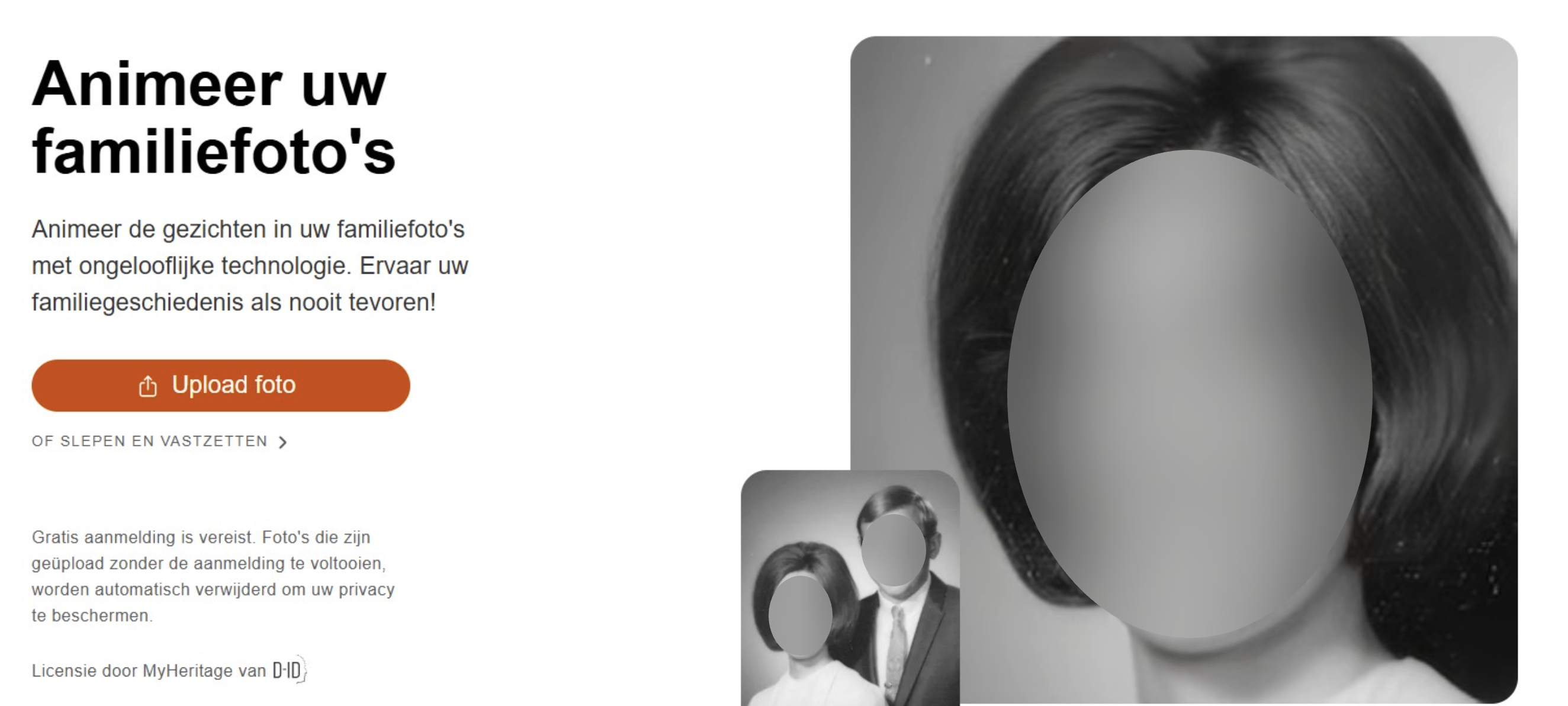 Интерфейс MyHeritage для реставрации старых фотографий