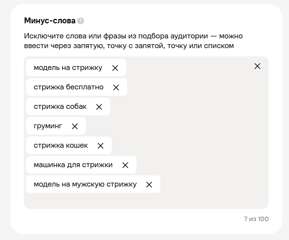 Минус-слова при настройке таргетинга на Авито