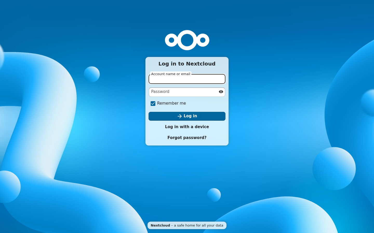 Экран входа в облачное хранилище Nextcloud