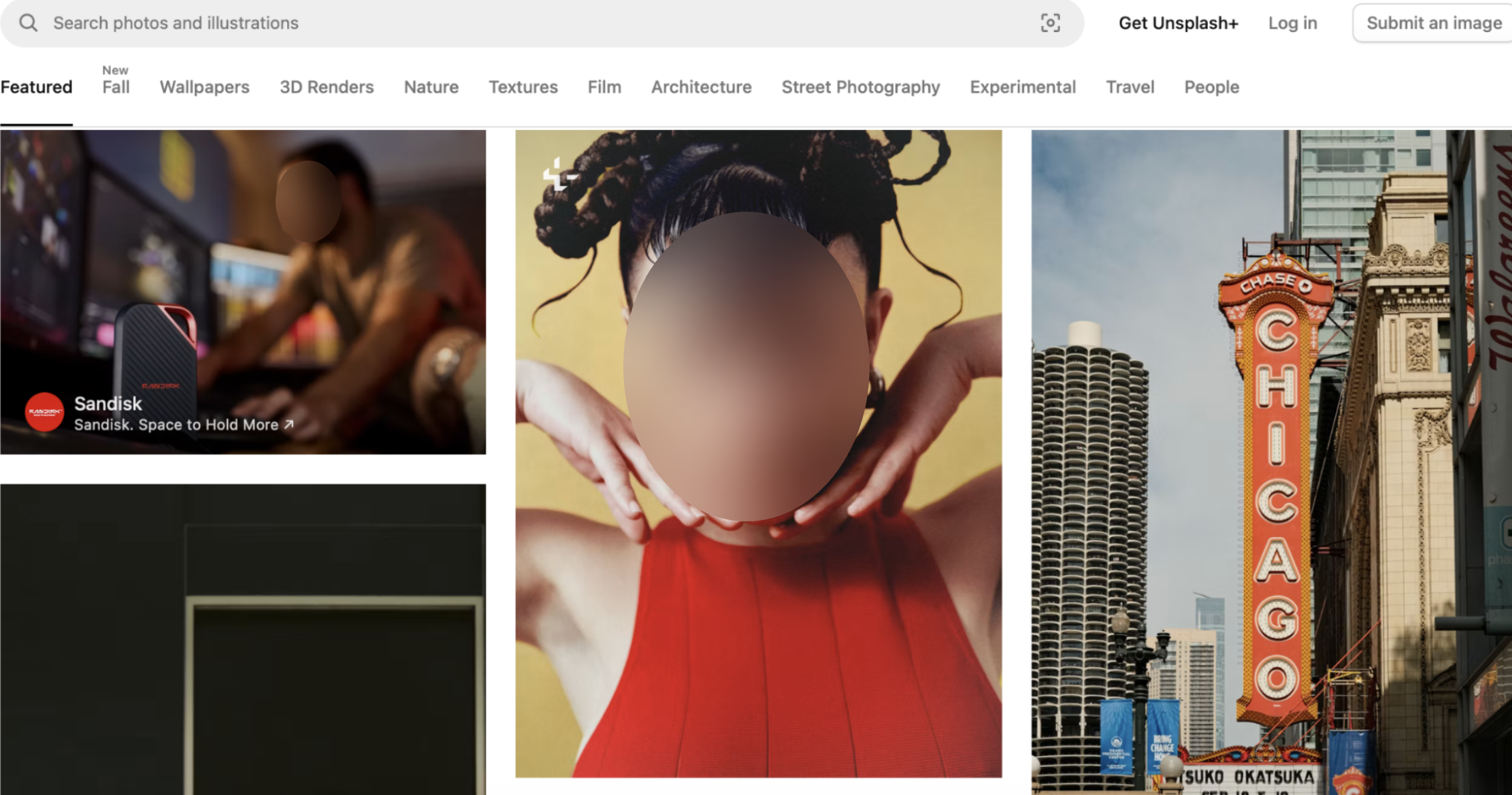 Интерфейс фотостока Unsplash